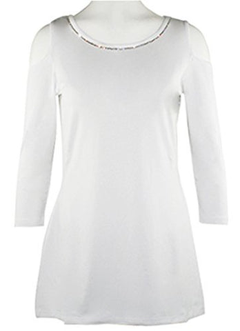 Crystaline Collections - Crystal Collar, Cold Shoulder Tunic with Swarovski Crystal Accents