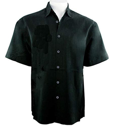 Bassiri - Button Front, Short Sleeve, Square Hem, Black, Casual Men's Shirt