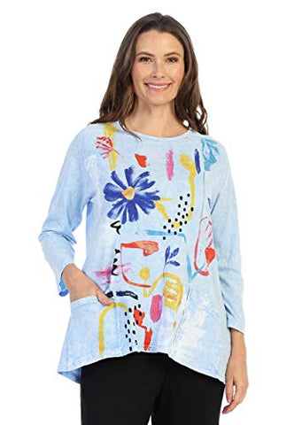 Jess & Jane - Lulu, Mineral Washed, Cotton Sublimation, Patch Pocket Ladies Tunic Top