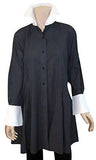 Ravel Fashion Flared Cuffed Sleeve Button Front on Extra Long Black Tunic Top