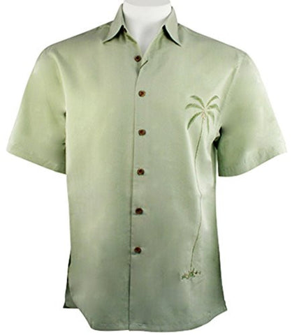 Bamboo Cay - Single Palm, Embroidered Tropical Style Palm Color Button Shirt