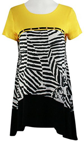 Isabel Clothing - Zebra Views Short Sleeve Asymmetric Hem Geometric Print Tunic