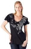 IDI - Abstract Floral, Ruffled Cap Sleeve, Print Top with Embroidered Detailing
