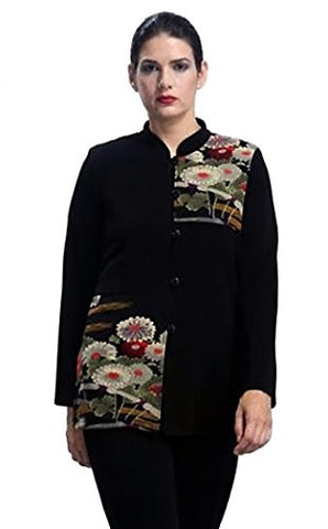IC Collection - Dual Floral, Floral Patch Pattern Button Front Asian Style Jacket