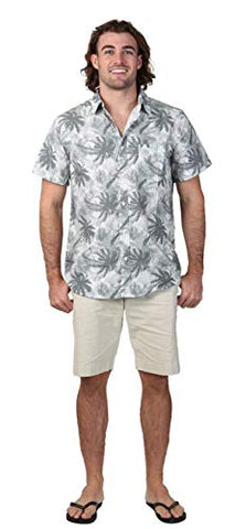 Islandhaze Sportswear – Palm Trees, Printed Casual Hawaiian Men’s Grey Shirt