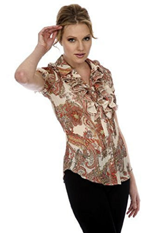 Cathaya Pleated Paisley Print Blouse with a Layered Ruffled Collar