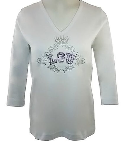 Collegiate Fashionista Louisiana State University College Top, Rhinestone School Logo