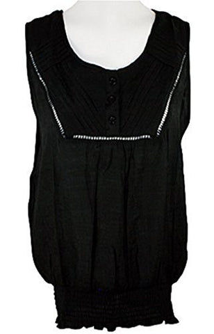 Select Clothing, Scoop Neck with Rhinestones, Button Front Black Top