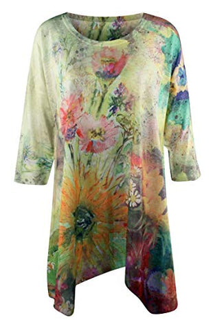 Et'Lois Scattered Flowers Scoop Neck 3/4 Sleeve Contemporary Colorful Fashion Tunic