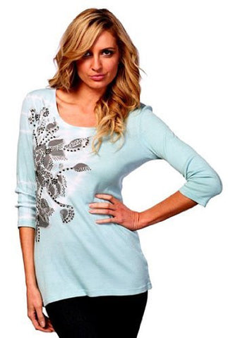 IDI Fashion 3/4 Sleeve Top with Stud Detailing & Floral Print Embellishments