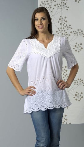 Bacci Clothing - Nelly, Peasant Blouse, Short Sleeve Button Front, Knitted Accents