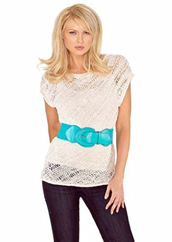 Belldini Short Sleeve White Colored Crochet Knit Fashion Pullover Top