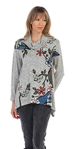 Jess & Jane - Tree Story, 3/4 Sleeve, Brushed Hacci, Crower Neck Casual Tunic Top