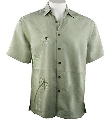 Bamboo Cay - Flying Palms, Tropical Style Palm Green Embroidered Men's Shirt