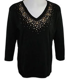 Morning Sun - Square Off Black Novelty Top with Applique Accents
