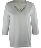 Christine Alexander Gold & Amber Swarovski Crystals, 3/4 Sleeve V-Neck Top