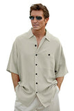 Luau Riviera - Ivory Short Sleeve, Vented Hem Shirt with Two Rear Pleats