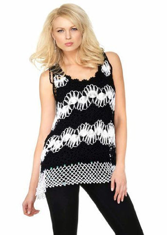Belldini Striped Crochet Knit Tank Top with Sequin Highlights at Hem