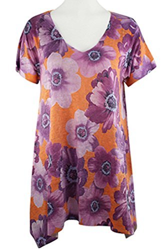 Nally & Millie - Lavender Flower, V-Neck Short Sleeve Floral Theme Tun ...