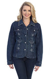 Katina Marie Diamond Crystal Black Denim Jacket Long Sleeve Rhinestone Accents