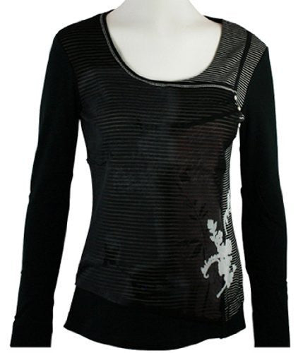 Orly Clothing - Horizontal Stripes, Cross Over Crew, Gathered Top, Trimmed Scoop Neck