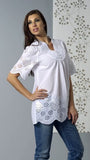 Bacci Clothing - Nicole, Peasant Blouse, Short Sleeve Button Front, Knitted Accents