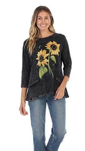 Jess & Jane Sunny Garden Mineral Washed Cotton Sublimation Patch Pocket Tunic