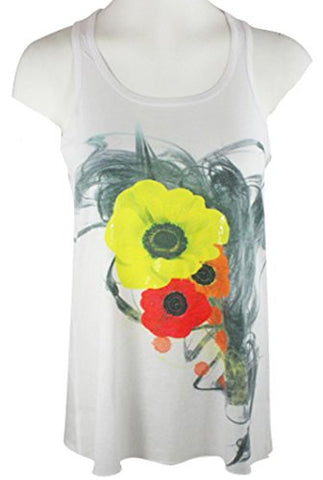 Chi Shee - Yellow Poppy, Sequin Accents Scoop Neck Sleeveless Print Tank Top