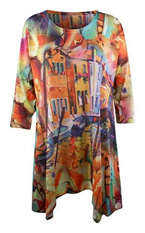 Et'Lois - City Streets, Scoop Neck, 3/4 Sleeve, Contemporary Colorful Fashion Tunic