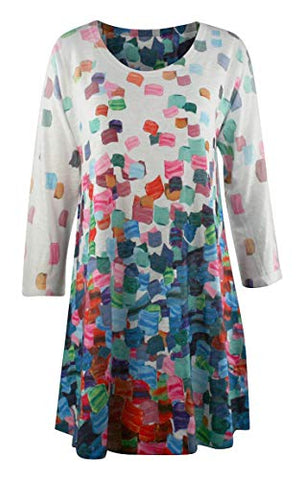 Et'Lois - Colored Petals, 3/4 Sleeve, Scoop Neck Contemporary, Colorful Fashion Tunic