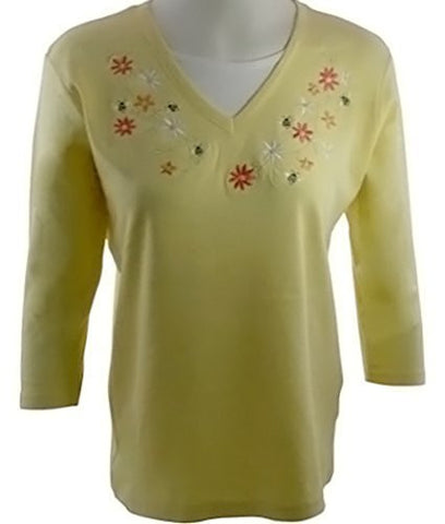 Morning Sun - Bee Bright Top, 3/4 Sleeve Accented with Appliques