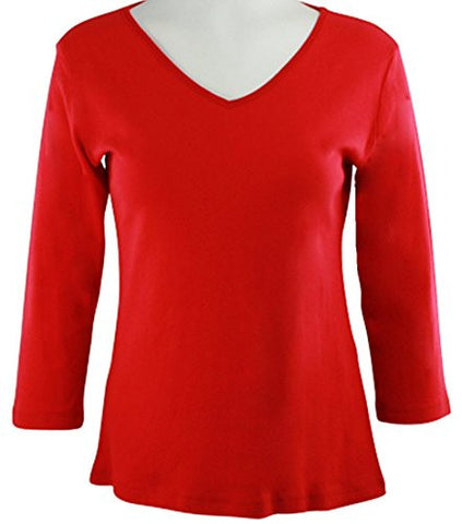 Katina Marie Red Colored 3/4 Sleeve V-Neck Cotton Top