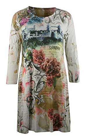 Sea & Anchor - London Flowers, 3/4 Sleeve, Scoop Neck, Trendy Women's Tunic Top