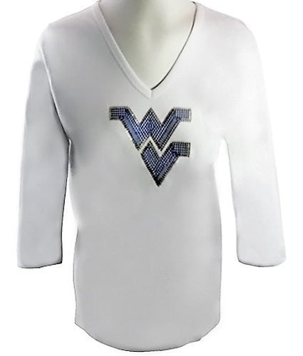 Collegiate Fashionista University of West Virginia College Top, Rhinestone School Logo