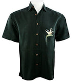 Bamboo Cay - Single Palm Men's Tropical Style Black Shirt Background Embroidered