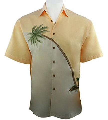 Bamboo Cay - Hurricane Palm, Embroidered Tropical Style Yellow Color Men's Shirt