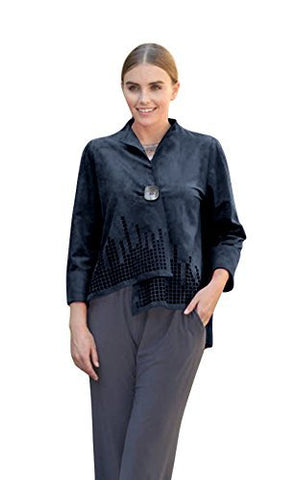 IC Collection - Cut-Out Squares, One Button Closure 3/4 Sleeve Asian Style Jacket