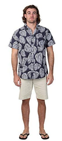 Islandhaze Sportswear – Palm Fronds, Printed Casual Hawaiian Men’s Navy Shirt