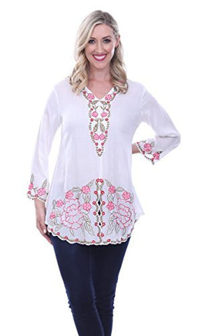 Parsley & Sage Montana, 3/4 Flared Sleeve, V-Neck, Henley Top In a Floral Pattern