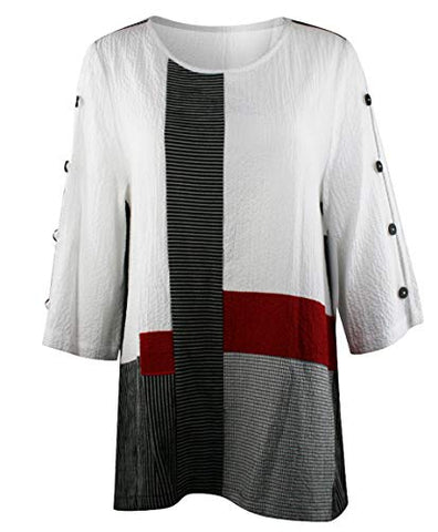 Moonlight - 3/4 Accented Sleeve Scoop Neck Pullover Asian Theme Fashion Tunic