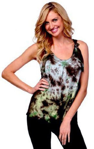 IDI Sleeveless Tank Top with Knotted Strap Detail- Tie Dye Print