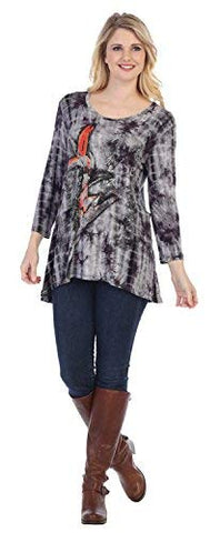 Jess & Jane - Bamboo, Tie Dyed, 3/4 Sleeve, Hi-Low, Scoop Neck, Rayon Tunic Top