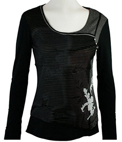 Orly Clothing - Horizontal Stripes, Cross Over Crew, Gathered Top, Trimmed Scoop Neck
