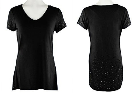 Crystaline Collections Black Crystal Scatter Short Sleeve Top in Swarovski Crystal Accents