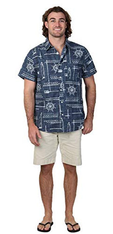 Islandhaze Sportswear Nautical Theme Printed Casual Hawaiian Men’s Navy Shirt