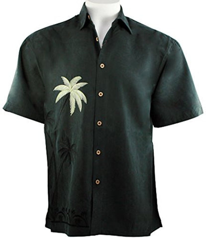 Bamboo Cay - Elevated Palms, Men's Tropical Style Embroidered Black Color Shirt