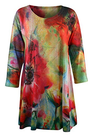 Et'Lois - Floral Burst, 3/4 Sleeve, Scoop Neck, Contemporary, Colorful Fashion Tunic