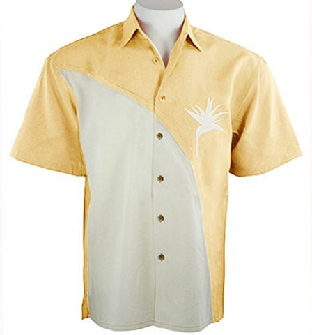 Bamboo Cay - Crescent Bird of Paradise, Tropical Style Yellow Embroidered Shirt