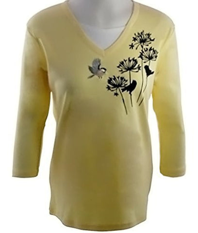 Morning Sun - Shadow Chickadees Novelty Fashion Top, Accented with Appliques