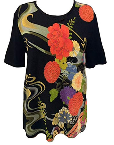 Moonlight - Colored Swirls, Oriental Print, Short Sleeve, Asian Style Fancy Top
